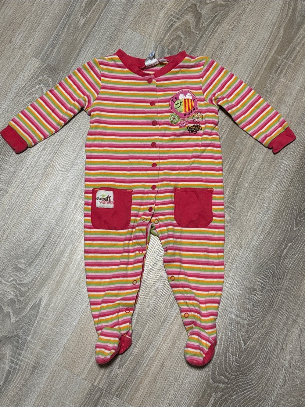 Striped Pink & Yellow Baby One-Piece Footed Sleeper